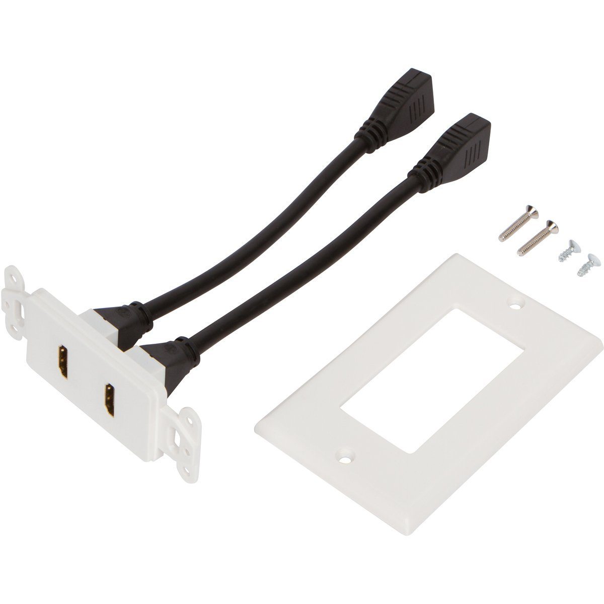 HDMI Wall Plate [UL Listed] (2 Port) Insert with 6-Inch Built-In Flexible  Hi-Speed HDMI Cable (White) (2 Pack)