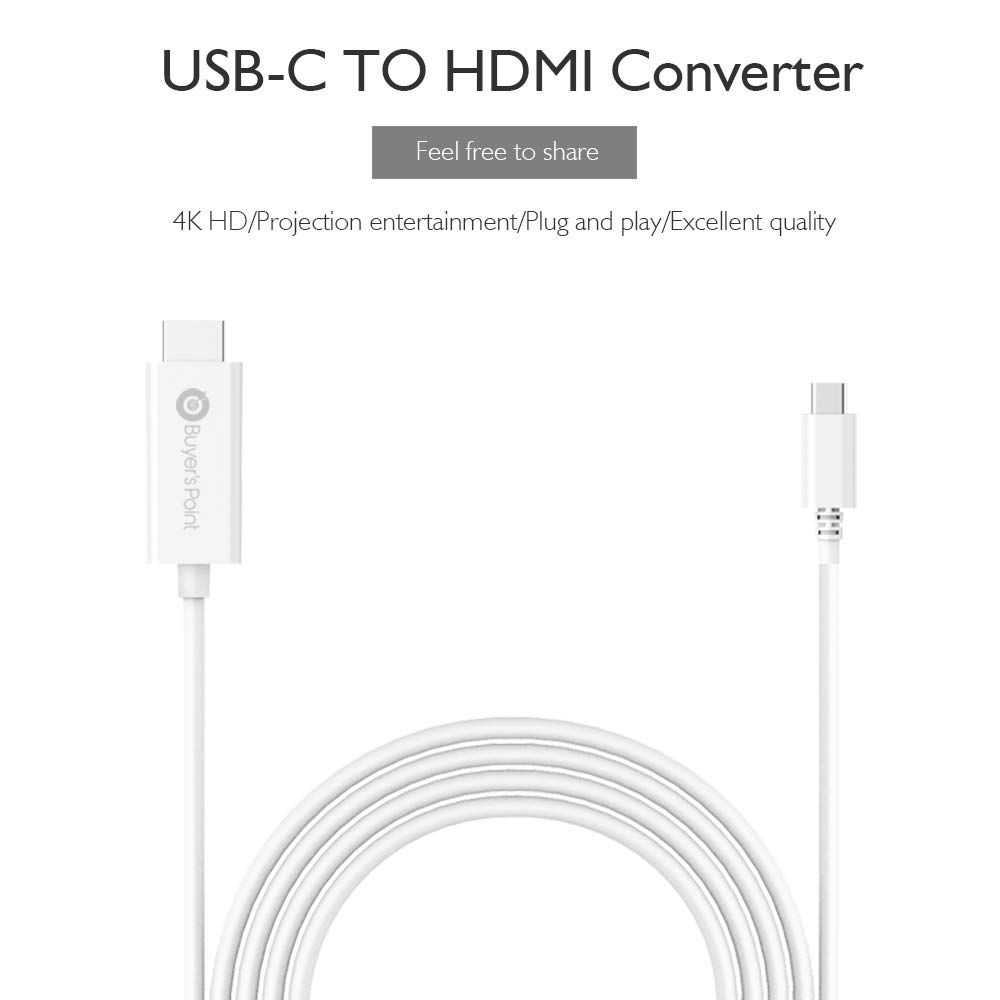 Buyer's Point USB-C to HDMI Cable (4K@60Hz), USB for MacBook Pro Apple MacBook Air/iPad Pro 2018, Surface Book 2, Samsung S10, and More White - feet - Buyers Point